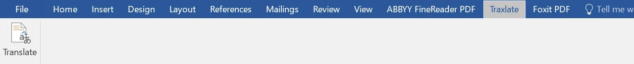The Traxlate tab in Microsoft Word